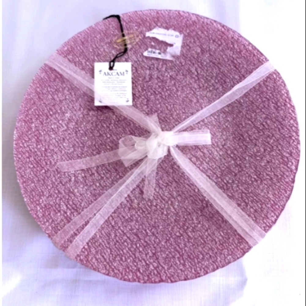 Akcam Turkish Glass Pink Shimmer Dinner Plates Set Of 2 - NWOT